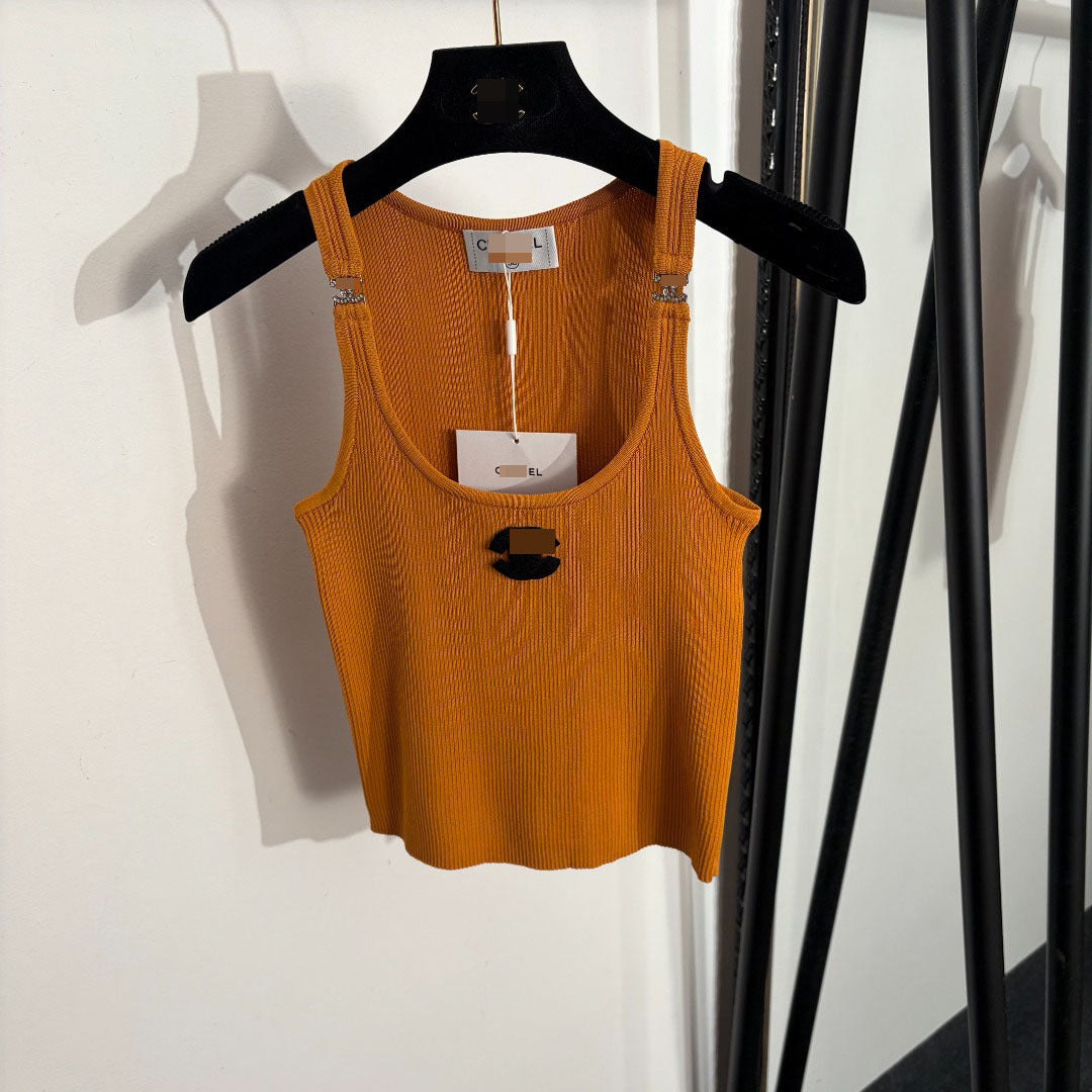 Nanyou camiseta de tirantes de punto de punto de punta de alta gama de Nanyou elegante y ajustada de estilo dulce de Xiaoxiang