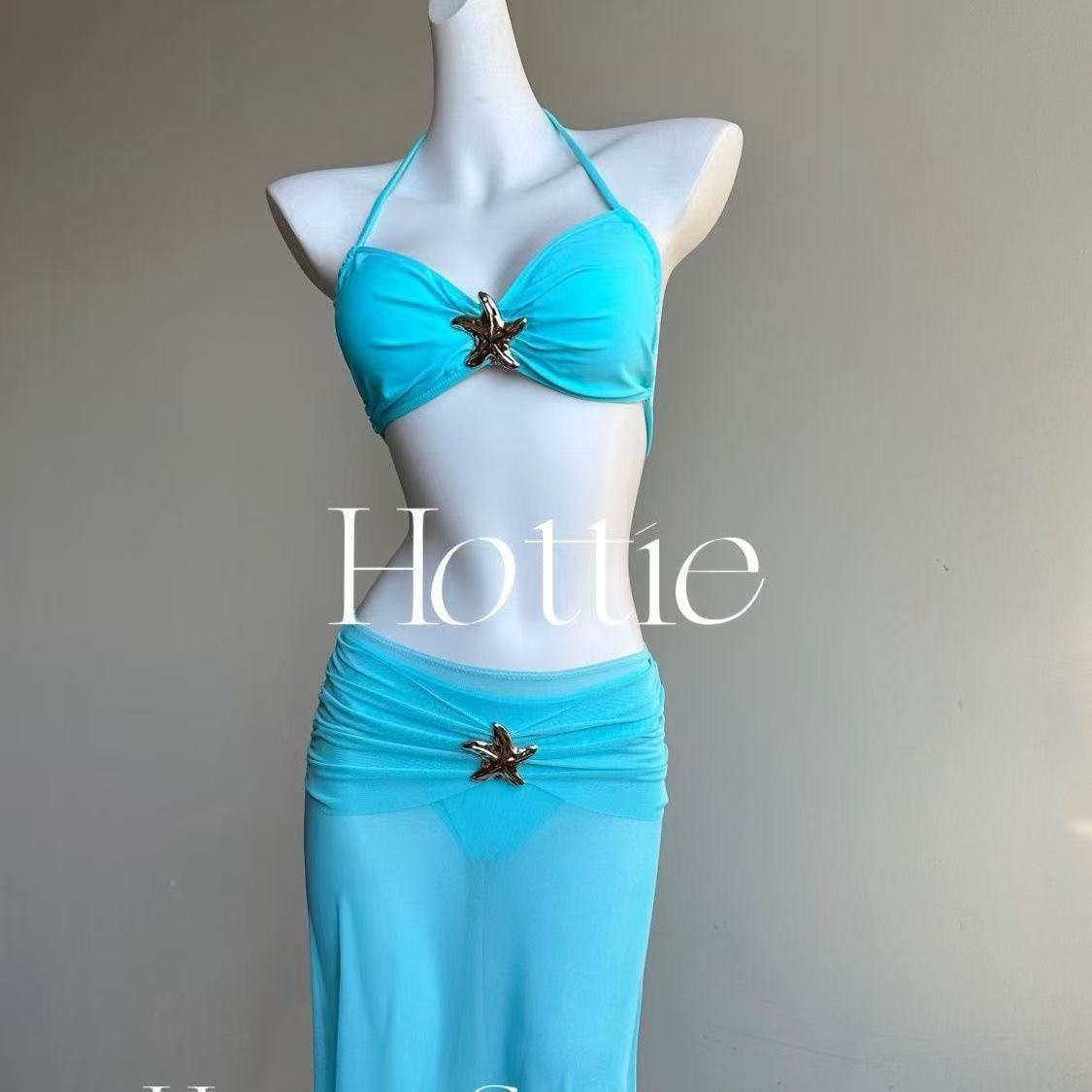 Blue Sea diseño original estrella de mar de nicho para chica caliente bikini bikini para mujer, nuevo azul vacacional de alta gama 2025