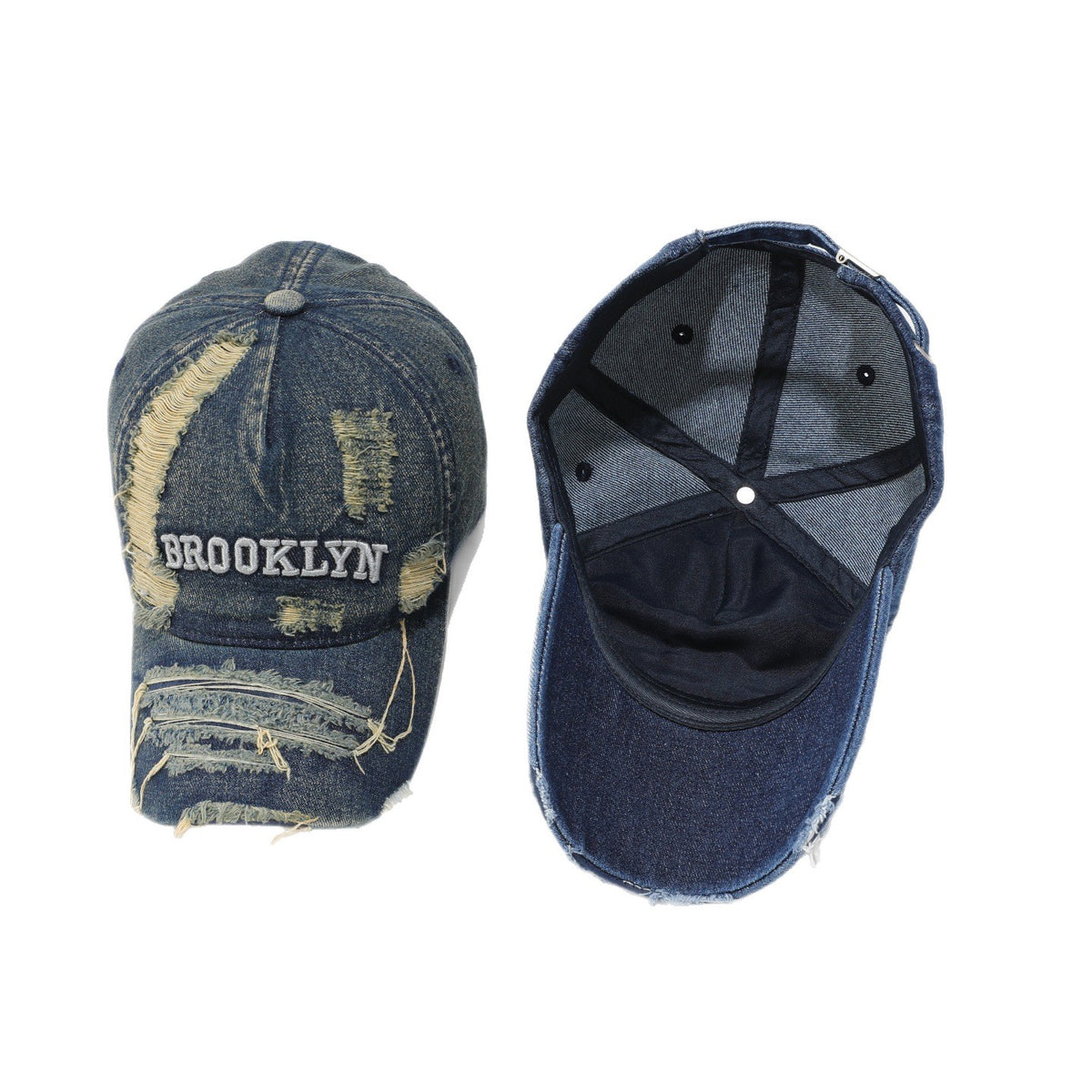 Commerce extérieur BROOKLYN casquette en jean déchiré, chapeau à bec de canard à bord petit et grand pour hommes, délavé et de haute qualité qui met en valeur le visage