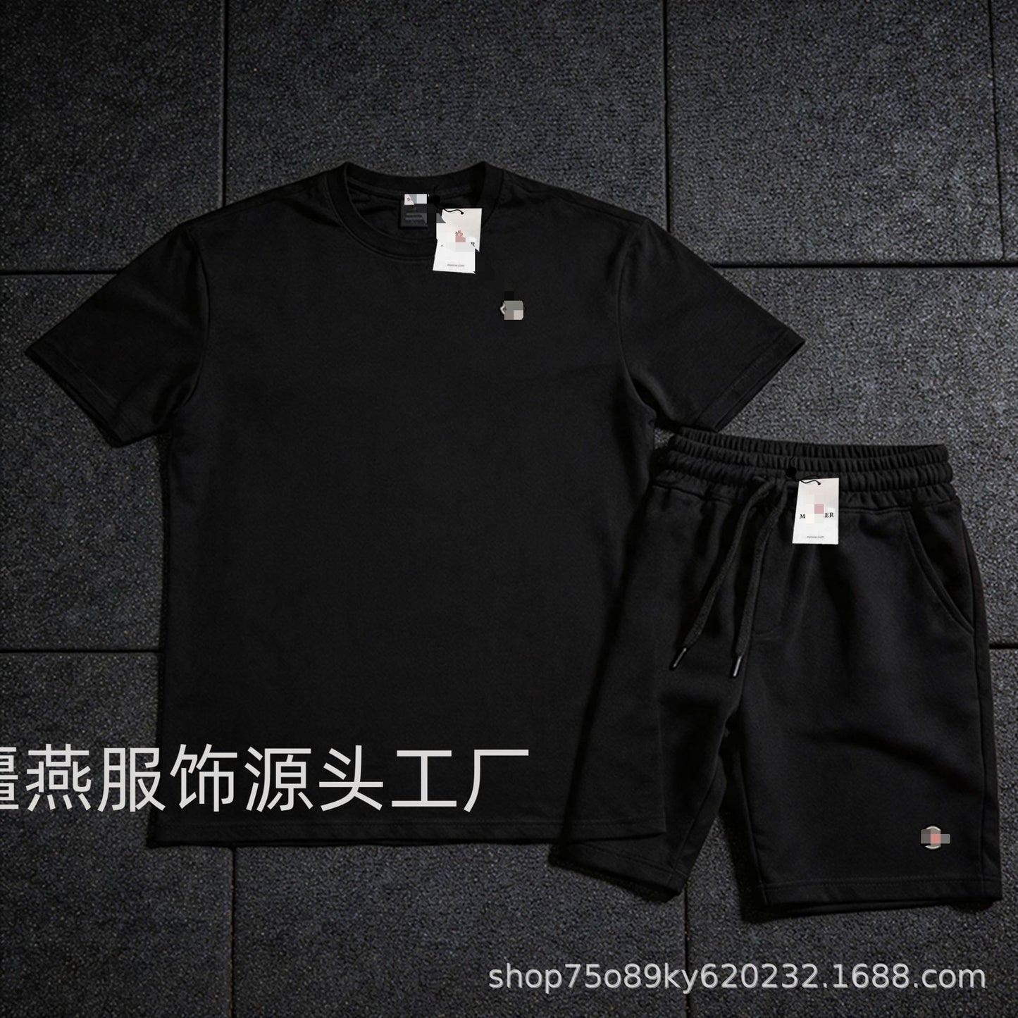 Conjunto versátil de pantalones cortos de algodón Hua para hombre auténtico + conjunto de dos piezas con etiqueta de cuello con cordón