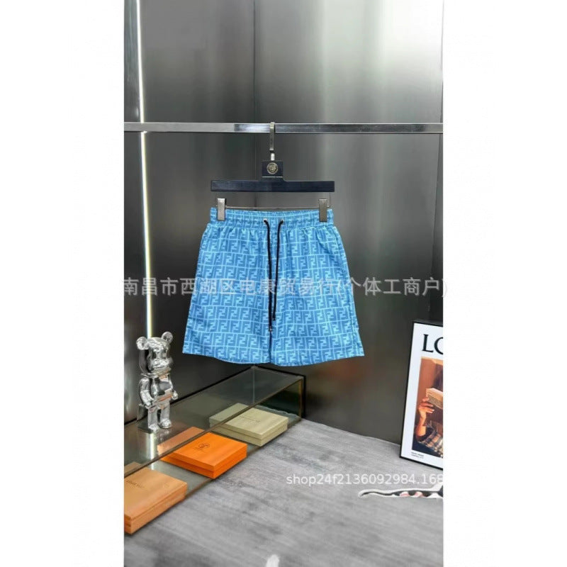 Pantalones cortos de playa de hombre con doble letra F de comercio exterior transfronterizo, pantalones cortos de baño de playa, pantalones cortos casuales elásticos de secado rápido