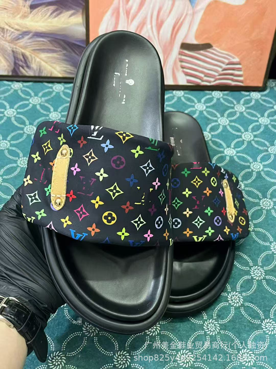Zapatillas de Velcro de suela gruesa Donkey Home para mujer, 2025 Nuevas zapatillas antideslizantes de denim con letras antideslizantes para exportación