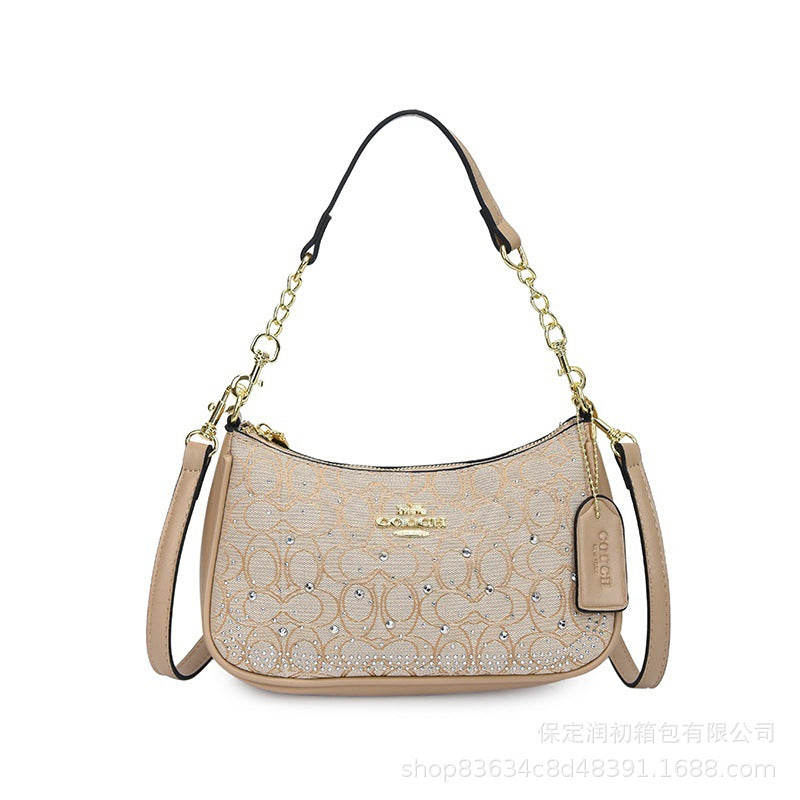 Bolso monograma Koujia con pedrería con media luna y media, nuevo bolso de cadena versátil transfronterizo, bolso bandolero cruzado de un solo hombro