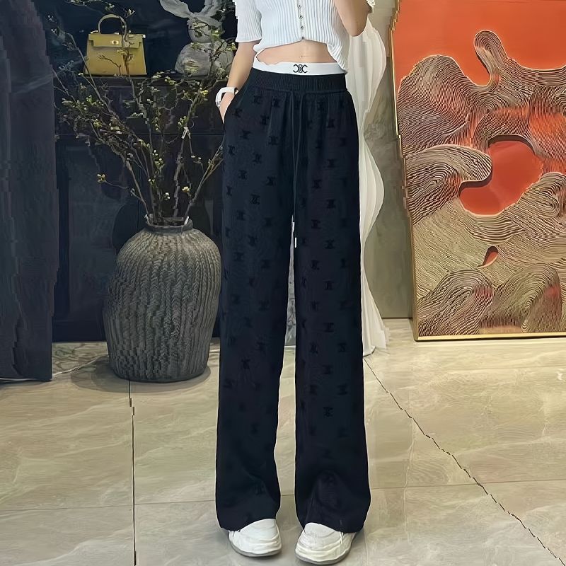 Pantalones de acetato de pierna recta para mujer, nuevos pantalones flocalados de verano, pantalones largos de talle alto que ajustan, pantalones casuales y elegantes para mujer
