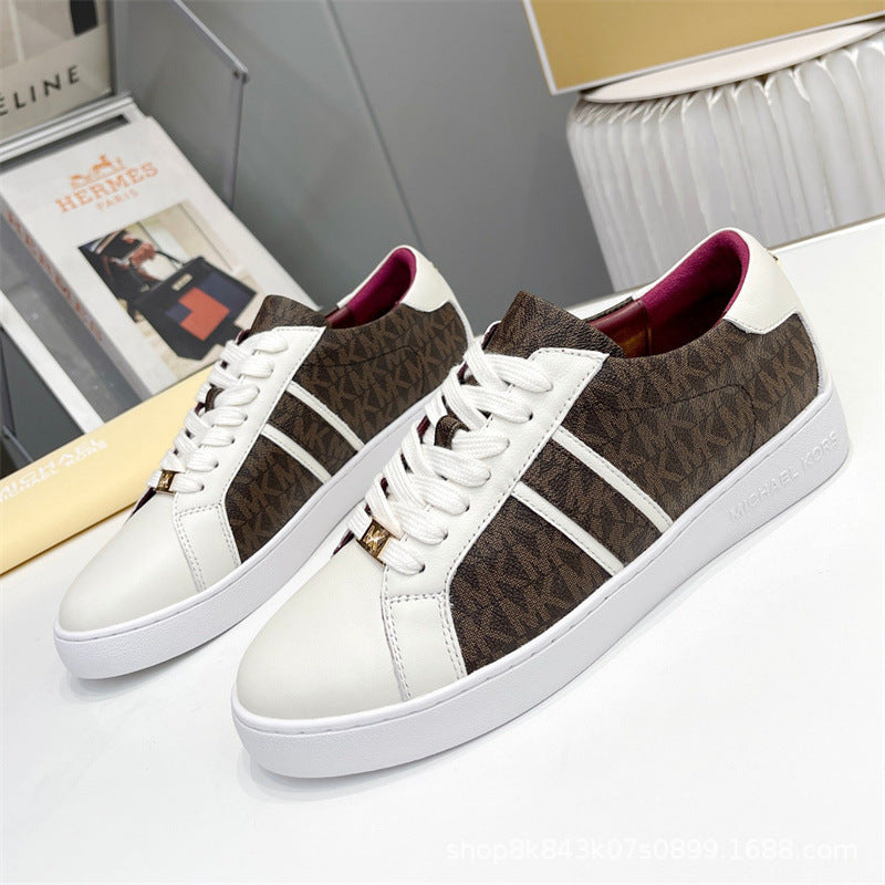 2024MK moda nuevas zapatillas blancas de mujer, piel de becerro, hebilla metálica con cordones, zapatillas de escalada, tendencia zapatillas de correr
