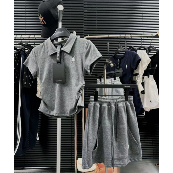 Vestido de manga corta con cuello polo bordado en poni para mujer, superventas de dopamina de verano, conjunto deportivo casual versátil de dos piezas