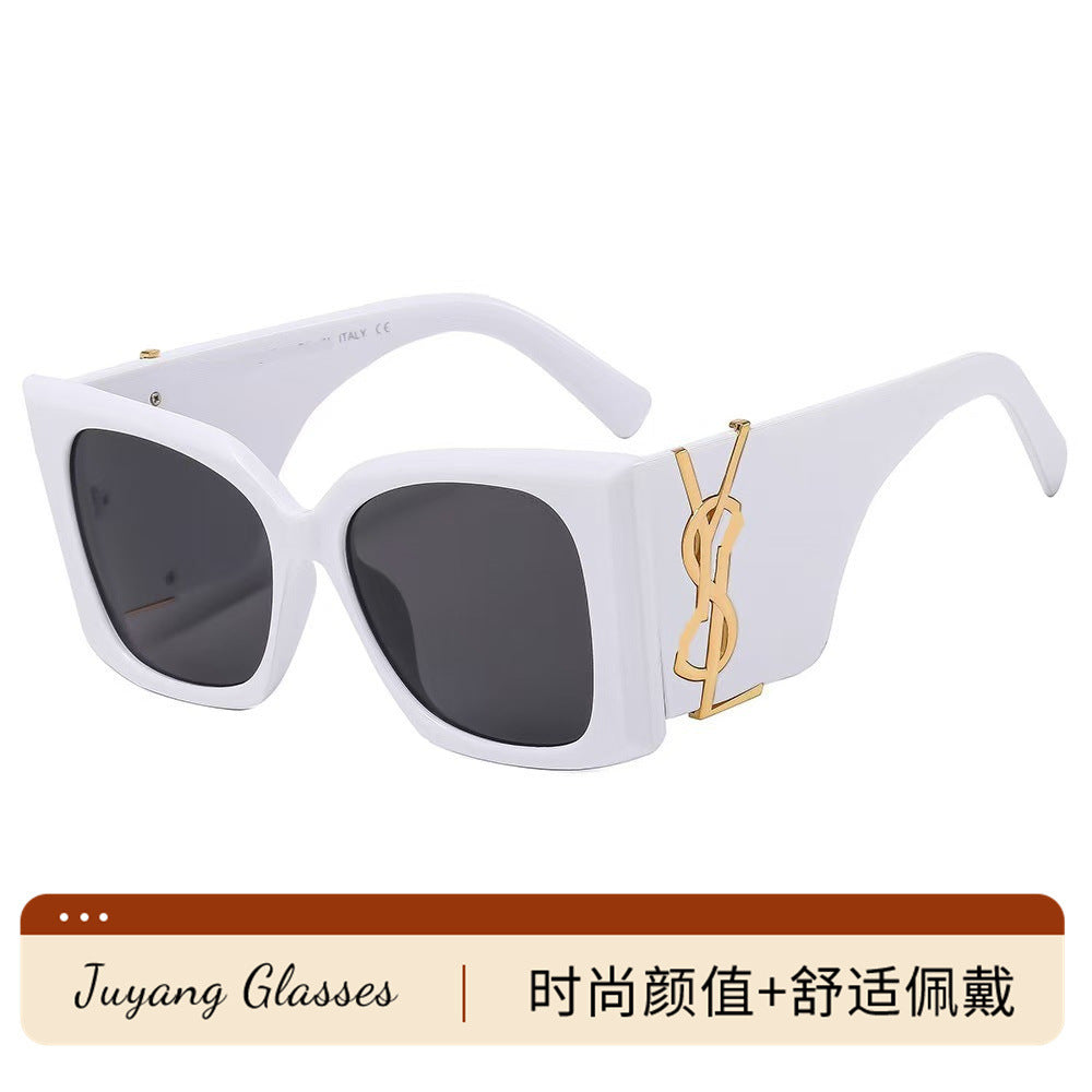 Gafas de sol de montura grande de montura europea y americana para mujeres, para delgada para caras grandes, gafas UV400 estilo ROSE con protección UV