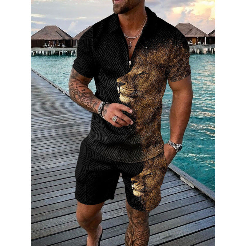 Conjunto de dos piezas de manga corta y pantalones cortos de Amazon de verano transfronterizo 2024 para comercio exterior, conjunto deportivo casual masculino