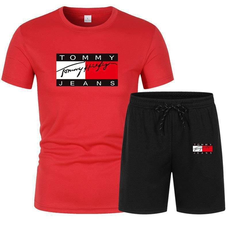 Conjunto casual casual de manga corta para hombre de manga corta en ventas 2025: pantalones cortos de talla grande transpirables de malla + conjunto de camiseta de dos piezas
