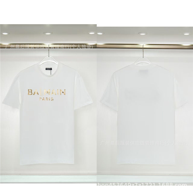Versión correcta de la tendencia de lujo de París B: 26SS nuevo bordado unisex con cuello redondo, camiseta de algodón de manga corta y manga corta, comercio exterior