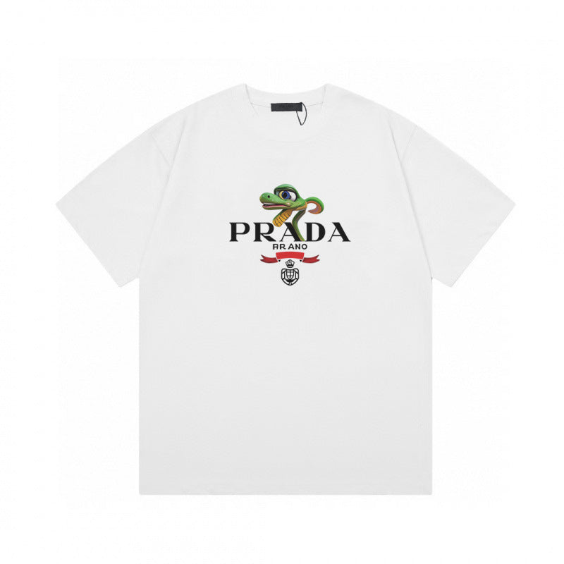 Camiseta de triángulo triángulo de alta edición alta de edición transfronteriza de PRA Pujia, unisex verano, suelta y versátil de manga corta con estampado