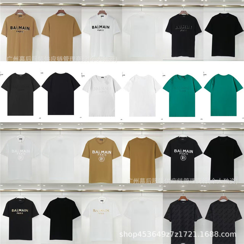 Versión correcta de la tendencia de lujo de París B: 26SS nuevo bordado unisex con cuello redondo, camiseta de algodón de manga corta y manga corta, comercio exterior