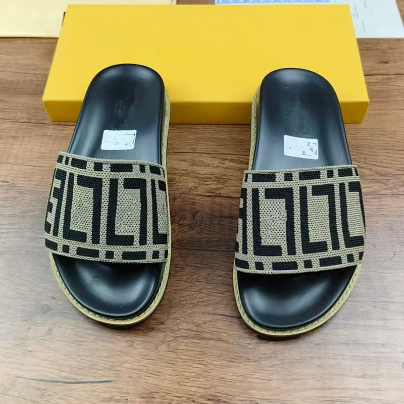 42 43 zapatillas de mujer talla grande, nuevo monograma FD Letter, sandalias planas de vaquero elástico de una sola pieza Dropshipping
