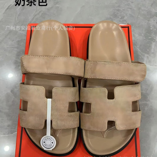 Sandalias Planas Velcro Mujer Suela Gruesa Cuero