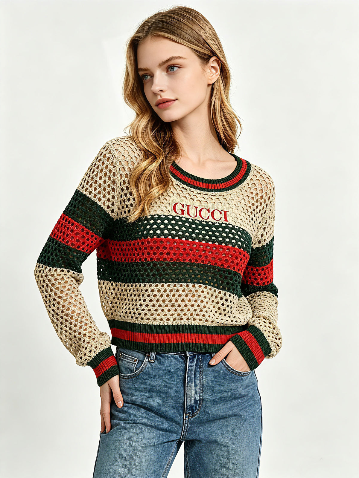Maglia a rete donna G | Righe e punto traforato