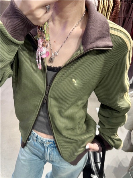 Women's Embroidered Cardigan A | High Neck and Three Stripes