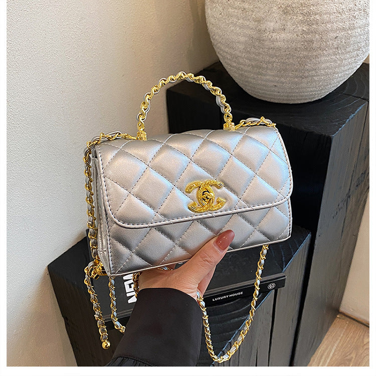 Bolso de mano de fragancia pequeña transfronteriza para mujer 2025 nuevo bolso cuadrado pequeño versátil de un solo hombro bolso de cadena rómbica cruzado de lujo ligero
