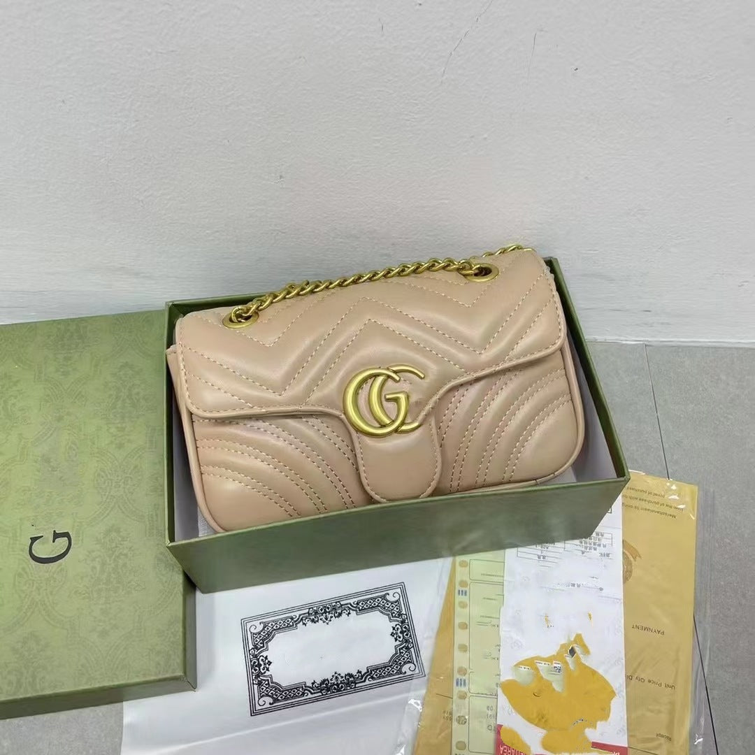 Bolso doble G para mujer, bolso Gucci clásico estilo Chanel con cadena de la línea de bordados con diamantes, bolso bandolera de un solo hombro de alta gama