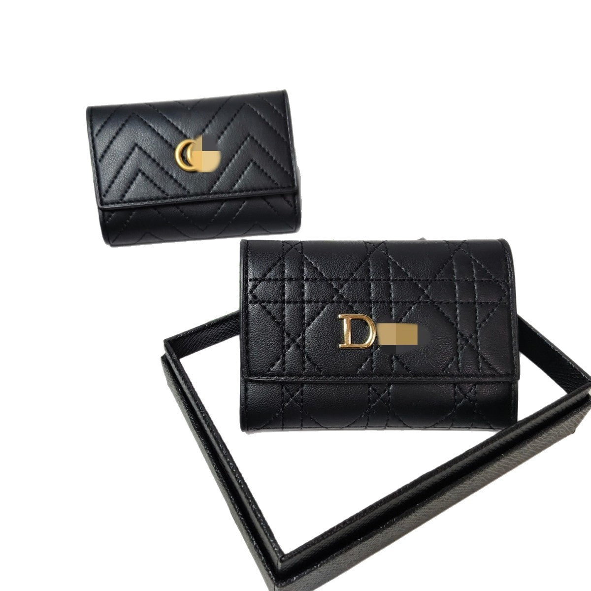 Pequeña fragancia con hilo de bordado, cartera de rejilla de diamantes, bolso de cartón plegable de trío y versatilidad de forma corta y multicard, bolso de cartas de varias tarjetas caviar