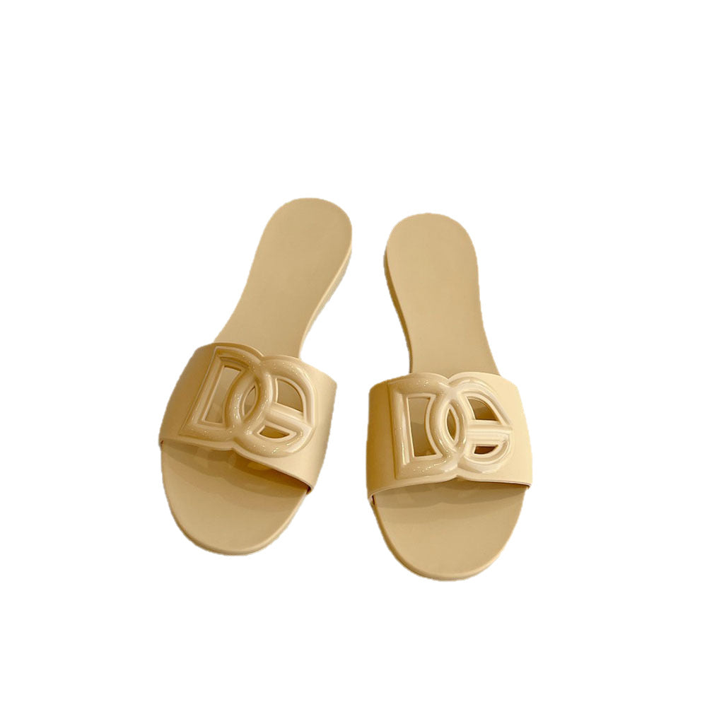 25 sandalias europeas y americanas D New G para mujer casual casual off-line, zapatillas anti-fruta de gelatina, zapatillas planas antideslizantes de playa