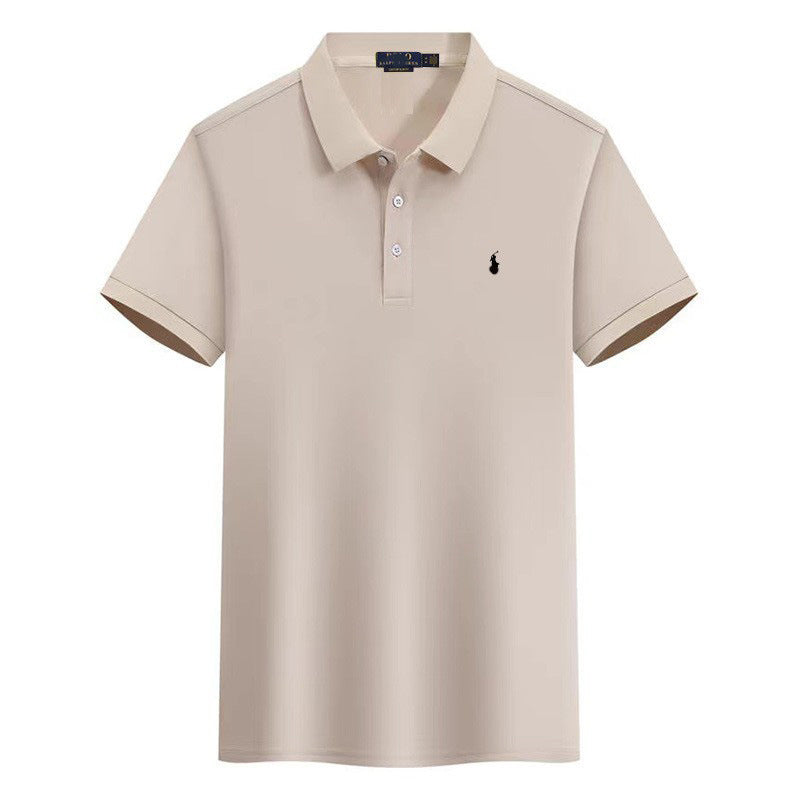Verano 2025 Comercio Exterior RLoro Camiseta Raco Ralph Lawrence Camiseta de Manga Corta Hombre Logo de Solapa Pony Bordada Ropa Casual Bordada