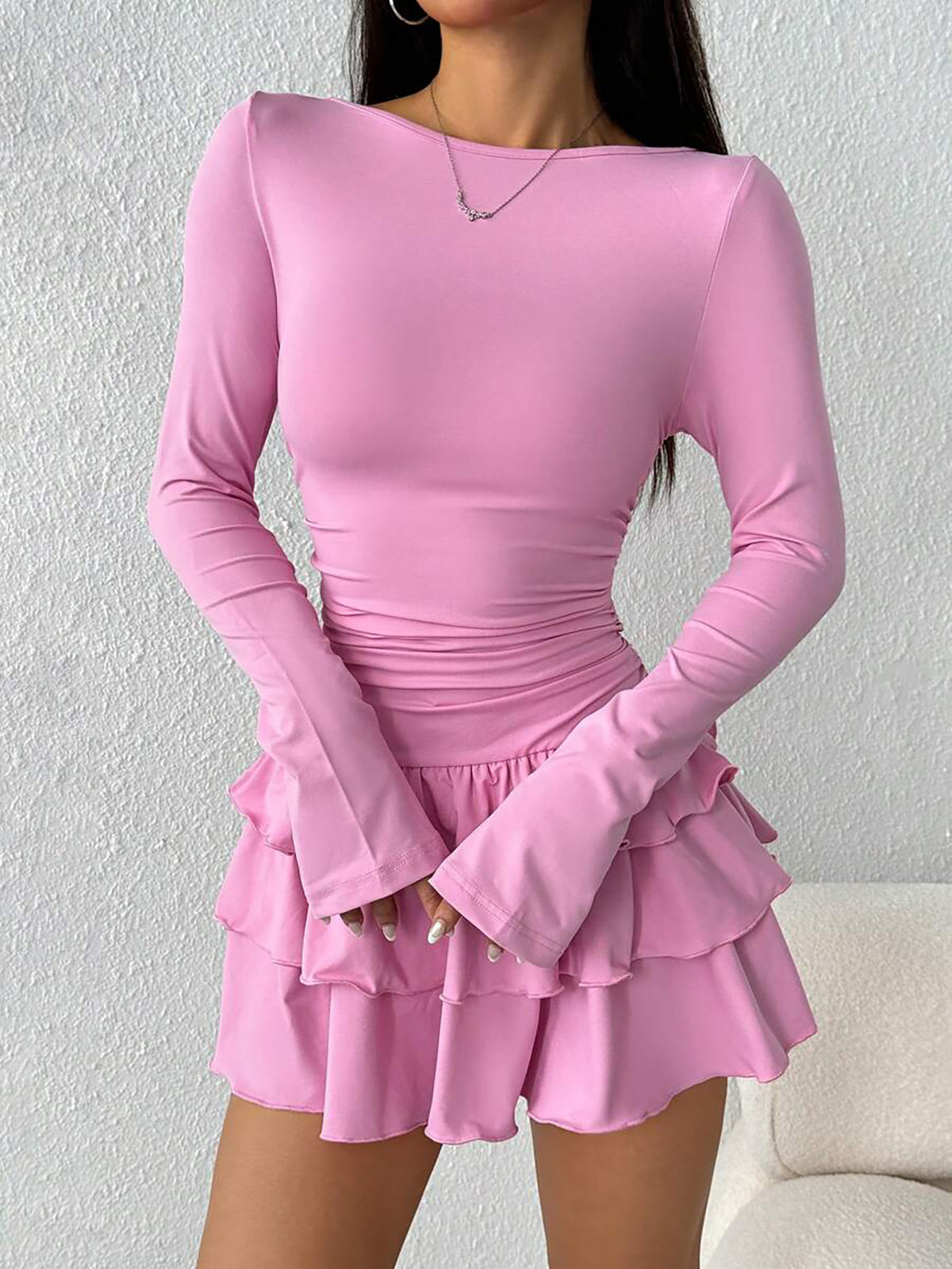 Vestido Manga Larga Mujer Color Sólido Adelgazante | Otoño Invierno 2026