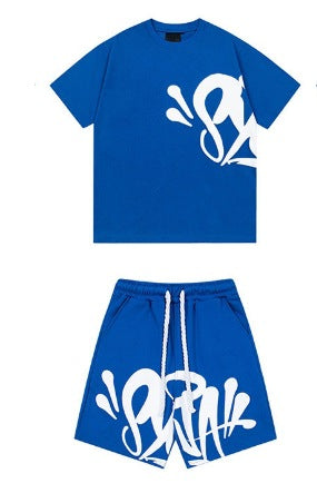 Camiseta americana de hip-hop callejero, camiseta de manga corta holgada con letras de hombre, pantalones cortos informales, conjunto deportivo versátil