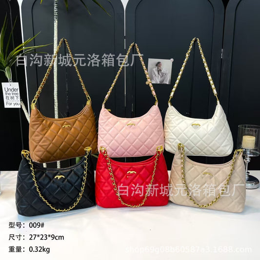 Bolso vintage de diamante con cadena para mujer, nuevo bolso de moda de moda 2026, bolso de un solo hombro de textura nicho para mujer