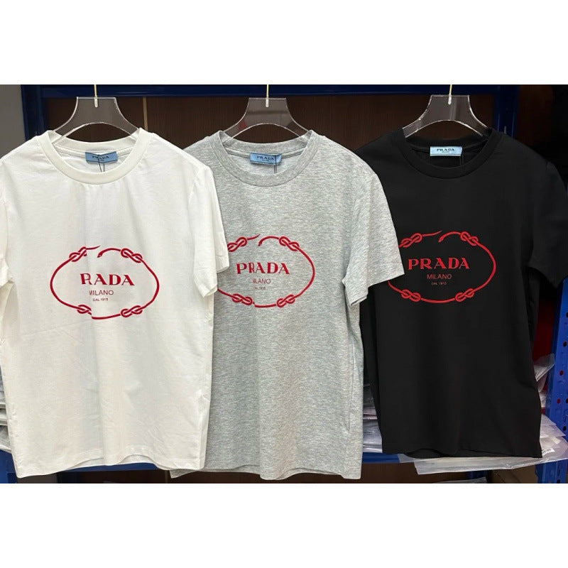 Camiseta de triángulo triángulo de alta edición alta de edición transfronteriza de PRA Pujia, unisex verano, suelta y versátil de manga corta con estampado