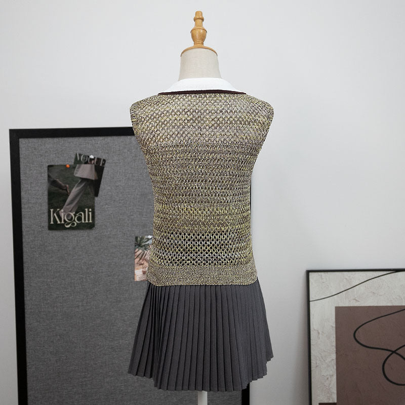 Polo estilo Old Money Nueva camiseta sin mangas de punto hueco para mujer, top versátil de diseño de verano slim fit