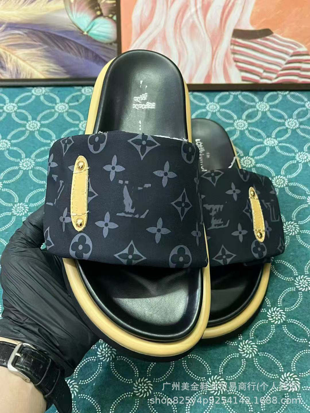 Zapatillas de Velcro de suela gruesa Donkey Home para mujer, 2025 Nuevas zapatillas antideslizantes de denim con letras antideslizantes para exportación