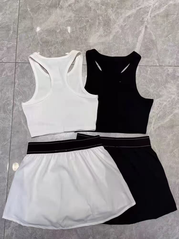 Combinación de chaleco + falda de malla: conjunto deportivo de verano para mujer, falda corta fitness para mujer, conjunto de camiseta de dos piezas para ajustarse rápido y de secado rápido, moderno