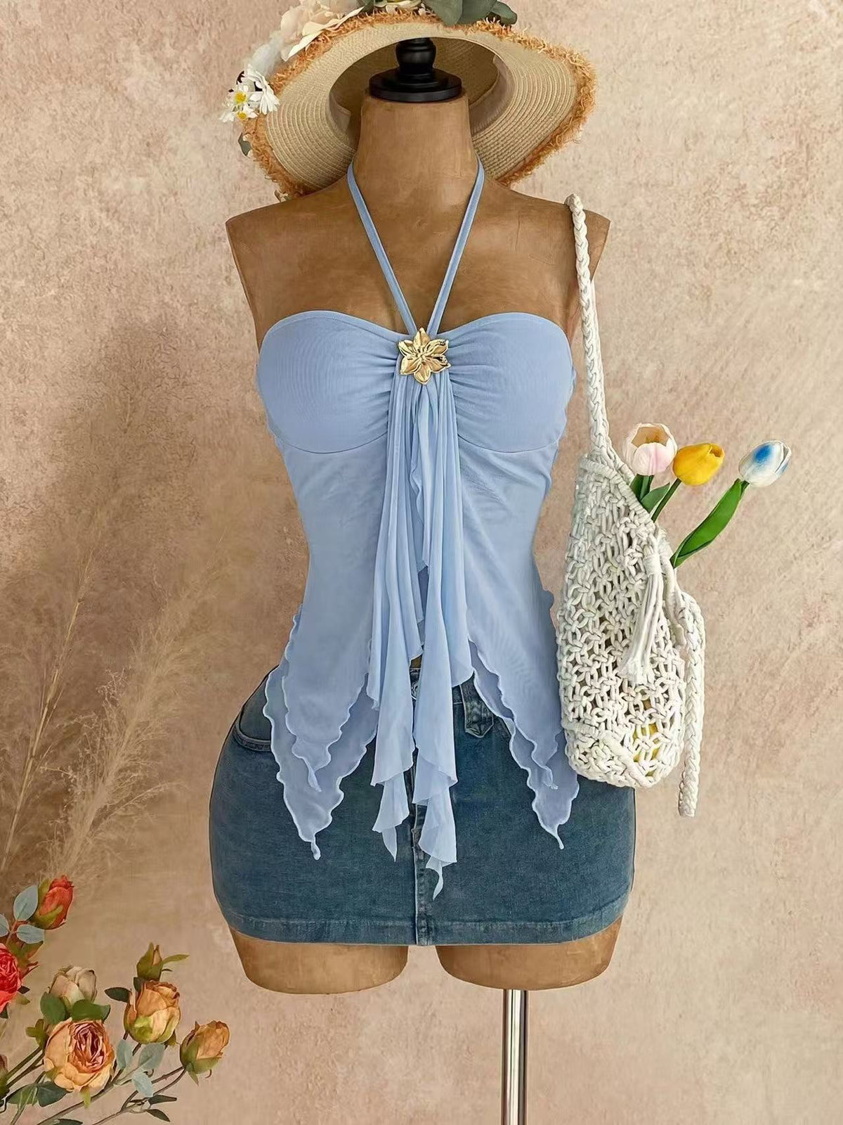 Damen-Neckholder-Top schulterfrei Sommer Urlaub