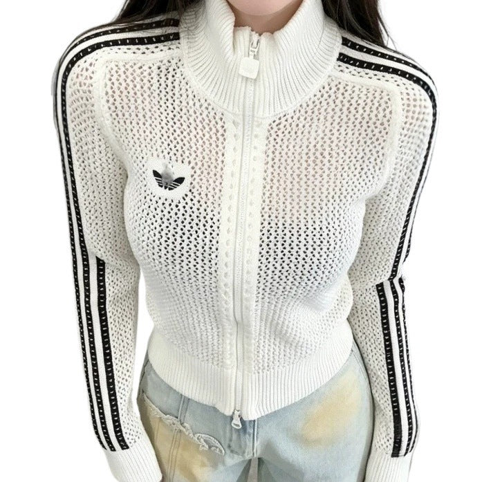 Completo in maglia traforata da donna | Manica lunga e pantaloncini