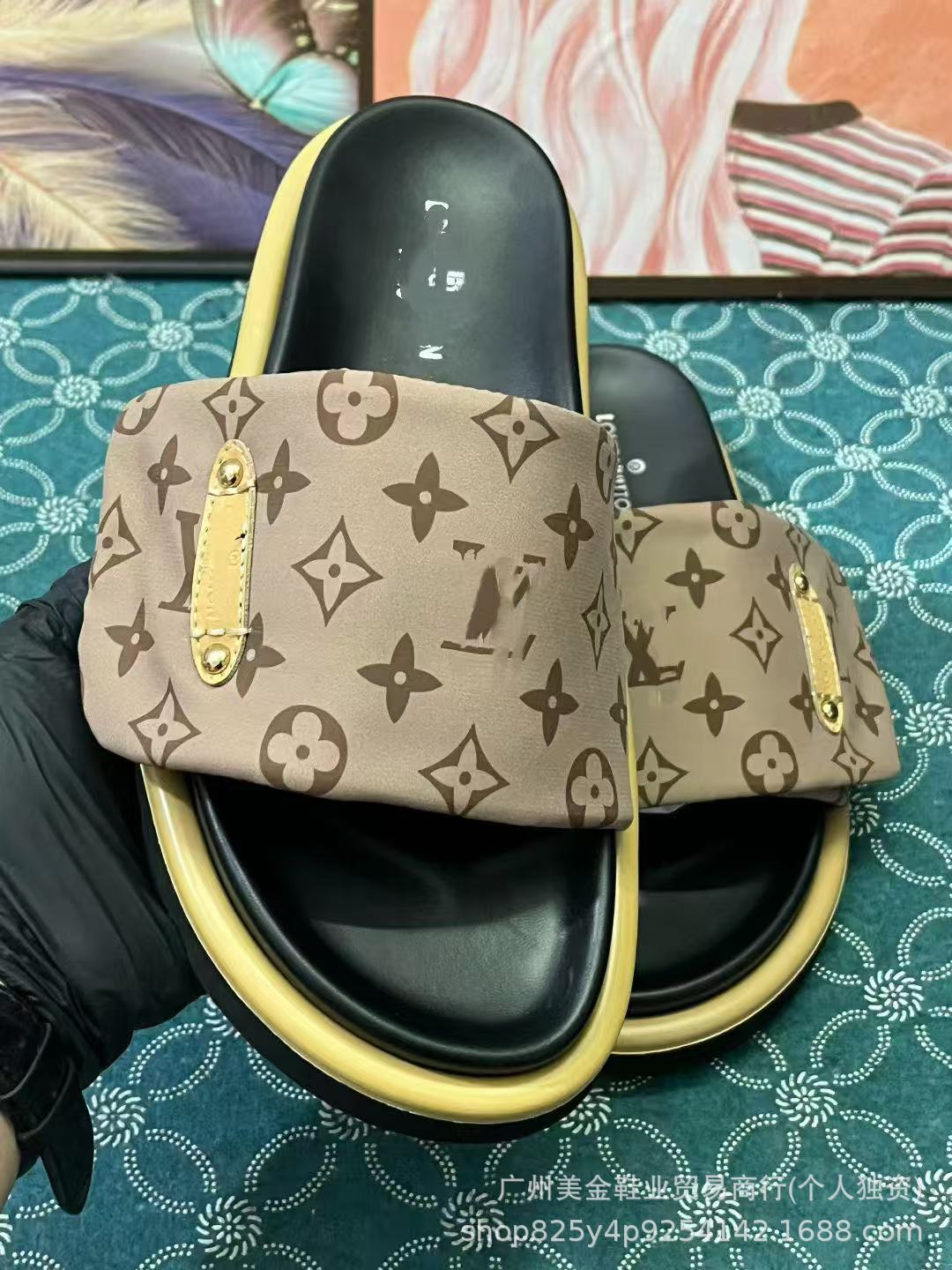 Zapatillas de Velcro de suela gruesa Donkey Home para mujer, 2025 Nuevas zapatillas antideslizantes de denim con letras antideslizantes para exportación