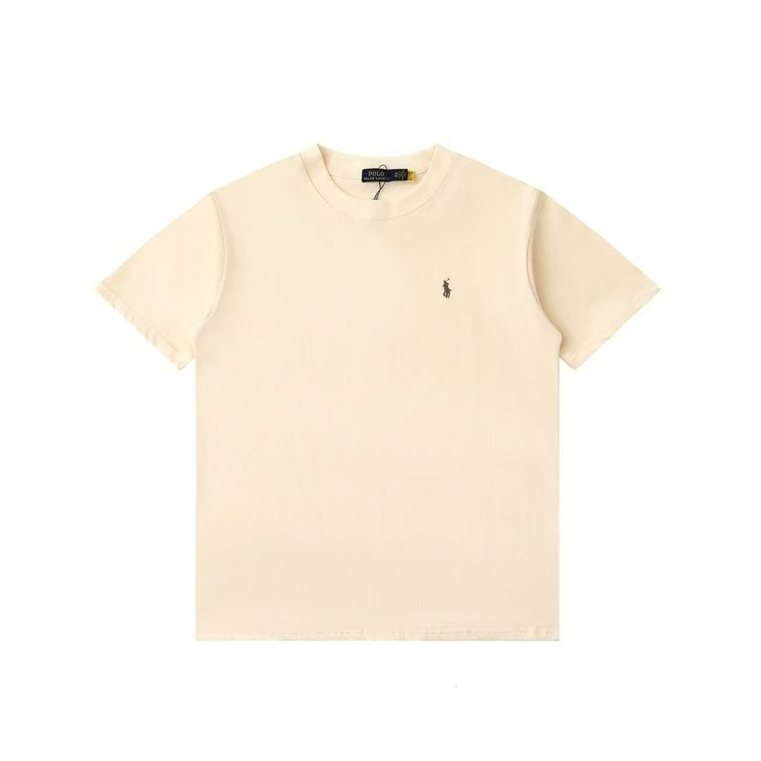 Comercio exterior transfronterizo, camiseta de verano bordada con cuello redondo, camisa base unisex de algodón de manga media, camiseta versátil de manga corta