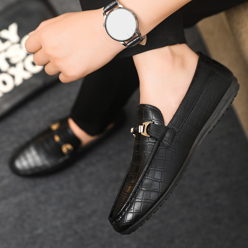 Zapatos masculinos de primavera y verano: mocasines bajos, zapatos informales versátiles, zapatos de cuero transpirable, zapatos de trabajo negros, zapatos slip-on de un pie