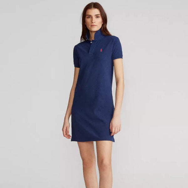Vestido exclusivo de verano de caballo RL con cuello POLO de mujer con cuello POLO de algodón puro, vestido casual de golf deportivo femenino