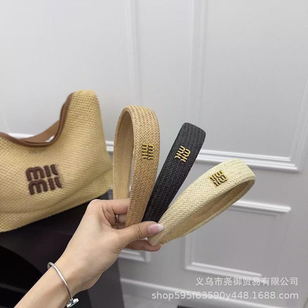 Nueva cinta de alta gama de moda MM, diadema alta y de borde ancho, pasador sencillo para lavar la cara para mujeres con goma