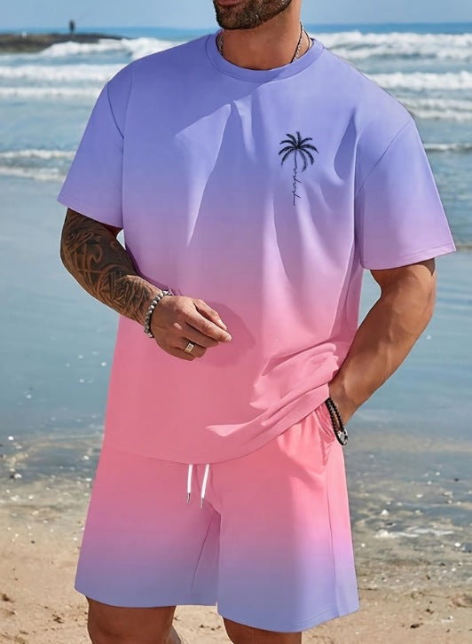 Conjunto casual de hip-hop casual de verano con impresión digital 3D de Amazon de Amazon lleva pantalones cortos de cuello redondo y manga corta sueltos
