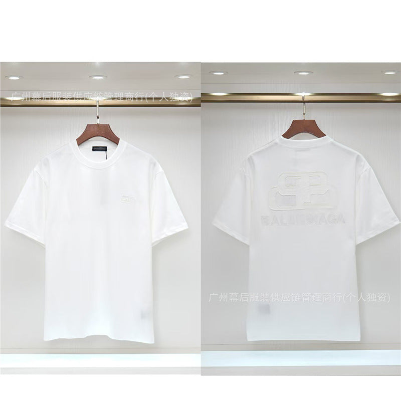 Versión correcta de la tendencia de lujo de París B: 26SS nuevo bordado unisex con cuello redondo, camiseta de algodón de manga corta y manga corta, comercio exterior