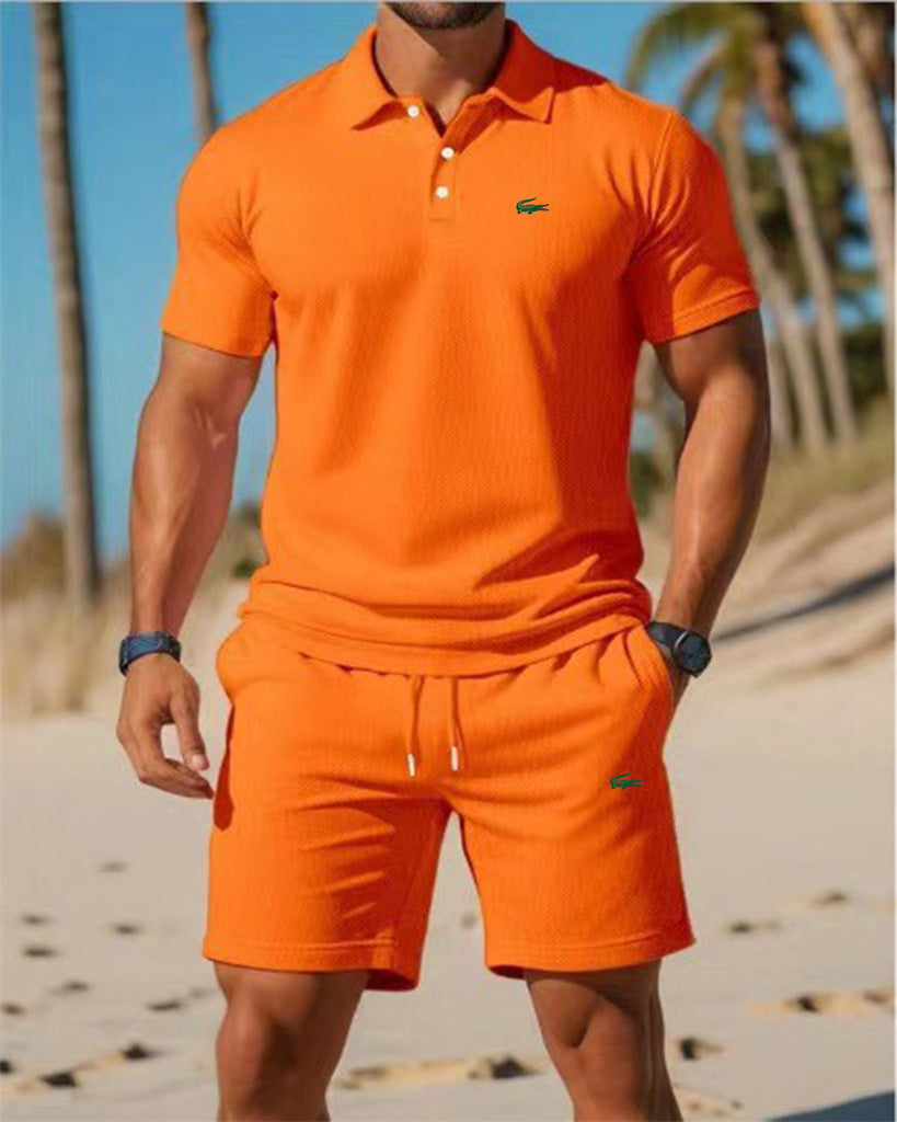 Polo negro de manga corta + pantalones cortos de verano 2026 Conjunto deportivo casual, sencillo, a la moda, de secado rápido, transpirable