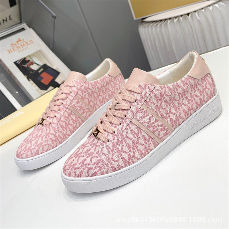 2024MK moda nuevas zapatillas blancas de mujer, piel de becerro, hebilla metálica con cordones, zapatillas de escalada, tendencia zapatillas de correr
