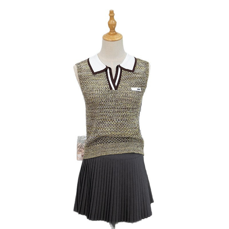 Polo estilo Old Money Nueva camiseta sin mangas de punto hueco para mujer, top versátil de diseño de verano slim fit