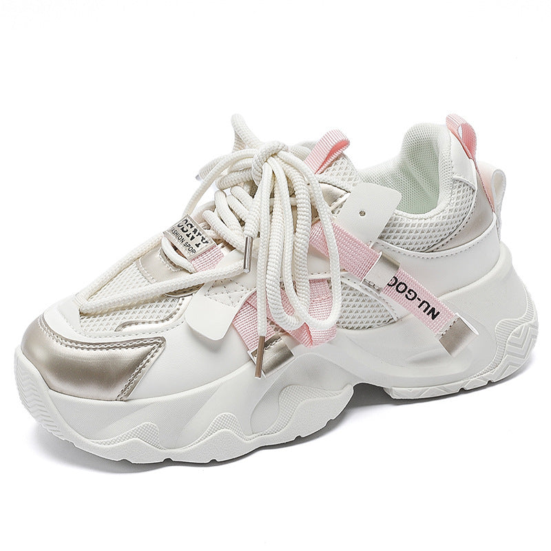 en la versión coreana de las nuevas zapatillas de padre zapatillas de otoño 2025 para mujer, zapatillas de estudiante, zapatillas casuales para correr que elevan la plataforma