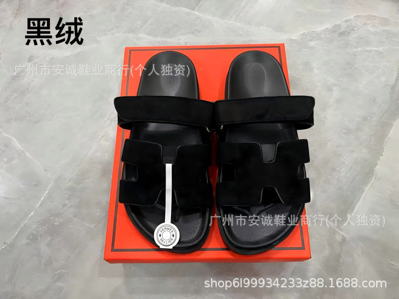 Sandalias Planas Velcro Mujer Suela Gruesa Cuero