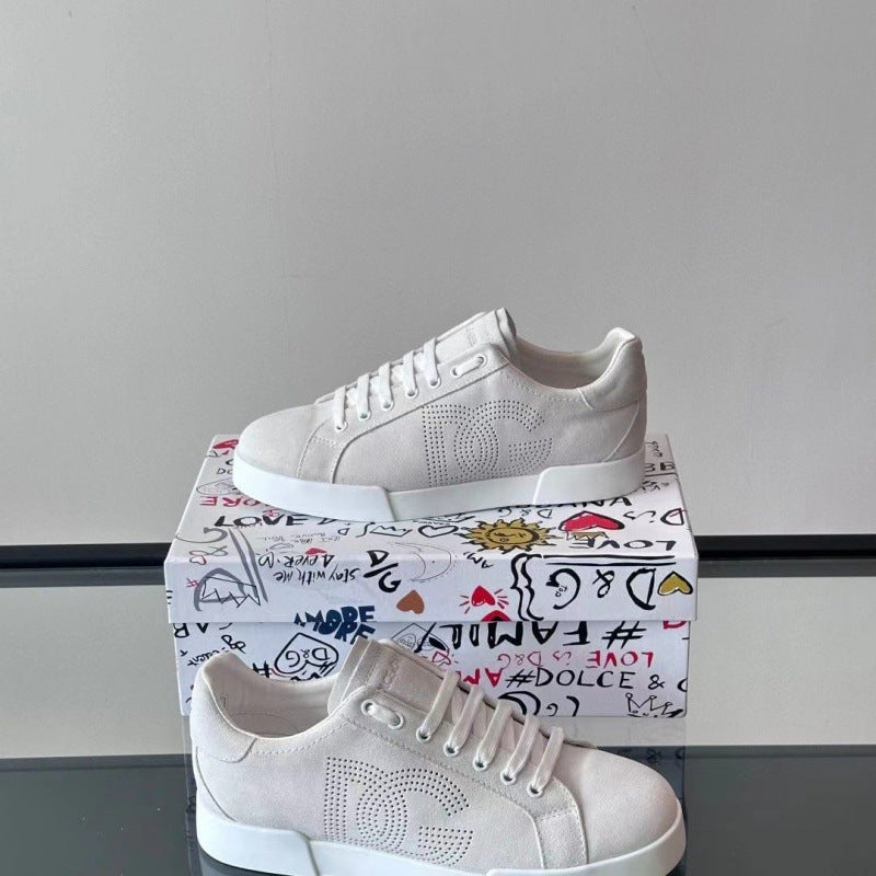 Zapatillas casuales de cuero hombre familia DG | Velcro blancas versátiles