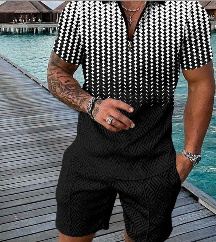 Conjunto de dos piezas de manga corta y pantalones cortos de Amazon de verano transfronterizo 2024 para comercio exterior, conjunto deportivo casual masculino