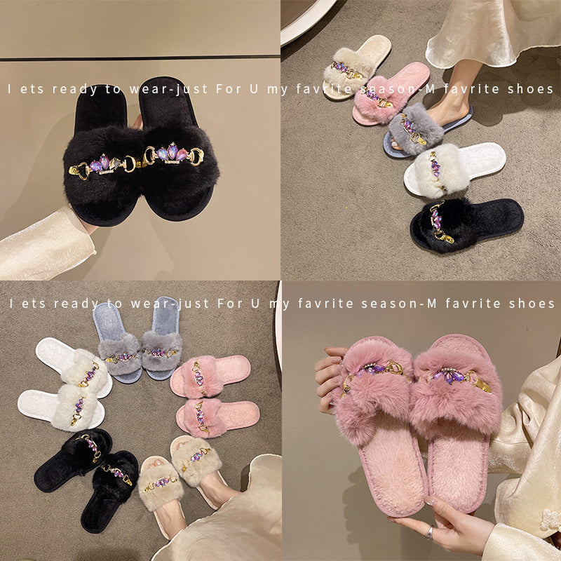 Comercio exterior, hogar transfronterizo, cadena de cristal, zapatillas de lana engrosadas, zapatillas de algodón para mujeres de otoño e invierno, fabricantes de zapatillas de abrigo