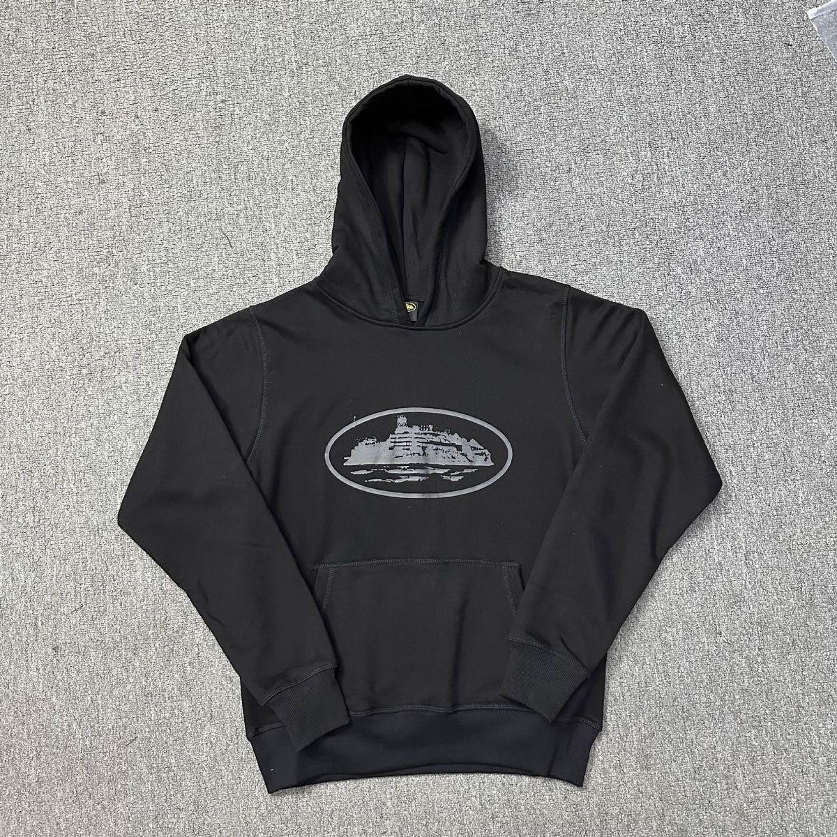 New 2025 cross-border set with embroidered minimalist lettering, high-street fashion loose cardigan, hoodie, and casual pants